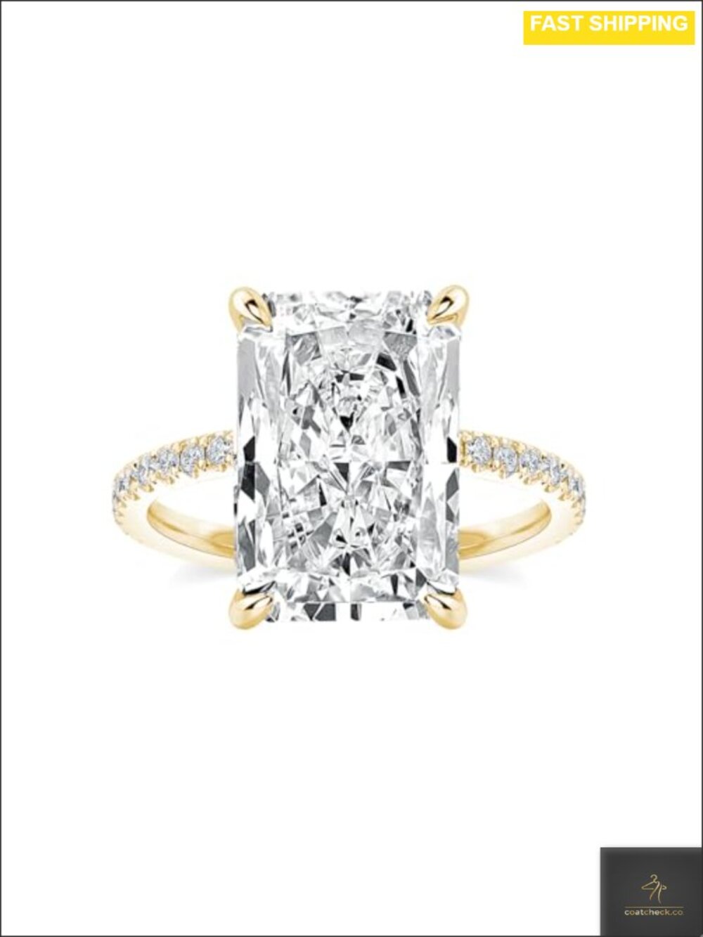 14K Yellow Gold Plated 925 Silver Radiant Cut Engagement Ring